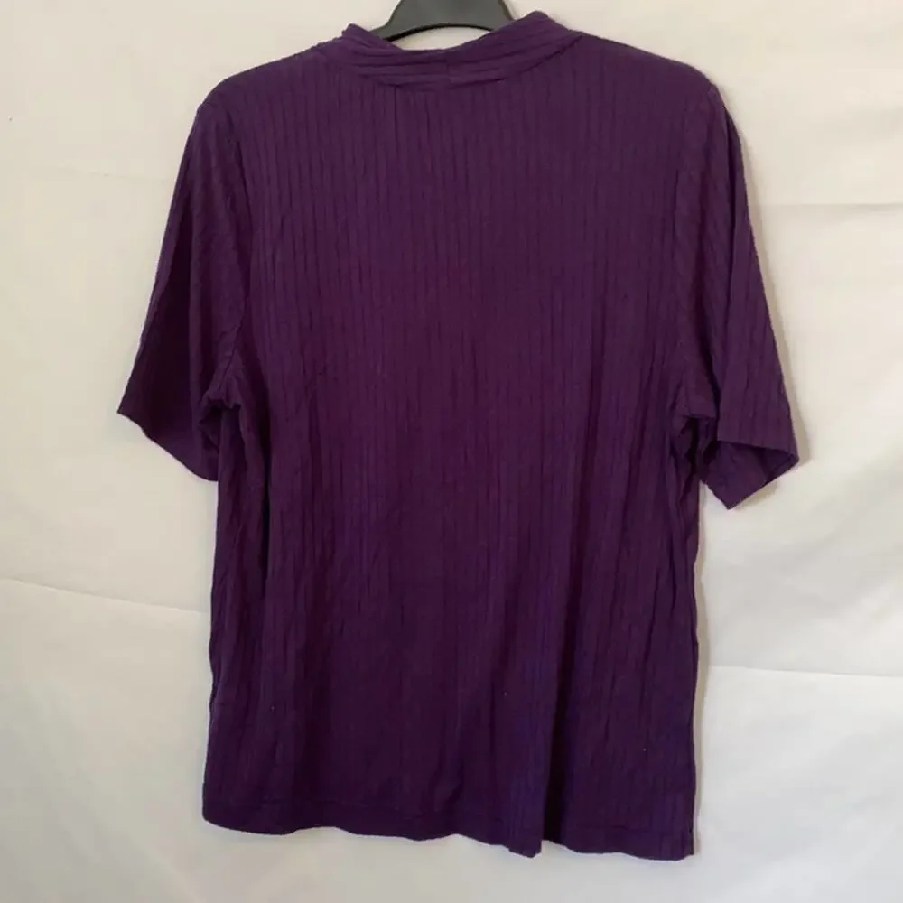 Worthington Purple Ribbed Style V-Neck Blouse - Picture 5 of 10